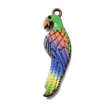 Alloy Enamel Pendants, Red Copper, Bird Charms, 34x10.5x2.5mm, Hole: 1.6mm