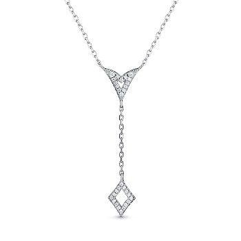 TINYSAND Rhombus Design 925 Sterling Silver Cubic Zirconia Pendant Necklaces, Silver, 17.1 inch