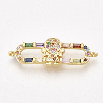 Brass Micro Pave Cubic Zirconia Links, Oval with Girl, Colorful, Golden, 10x31x2mm, Hole: 1mm
