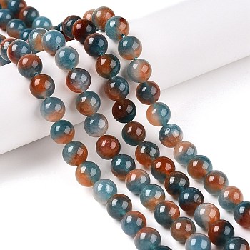 Dyed Natural White Jade Beads Strands, Two Tone, Round, Sky Blue, 10x10mm, Hole: 1mm, about 38~39pcs/strand, 14.96~15.6''(38~39cm)