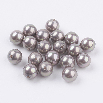 Shell Pearl Half Drilled Beads, Round, Dark Gray, 8mm, Hole: 1mm