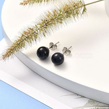 Natural & Synthetic Gemstone Bead Stud Earrings for Women or Men(EJEW-JE04626)-4
