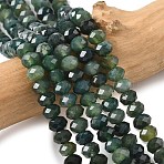 Natural Moss Agate Bead Strands, Faceted, Rondelle, 5.5~6.5x4.5mm, Hole: 1mm, about 91~94pcs/strand, 15.35''(39cm)~15.43''(39.2cm)(G-D344-A11)