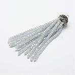Electroplate Glass Bead Tassel Big Pendants, with Brass Rhinestone Findings, Light Steel Blue, 76x10.8mm, Hole: 2.5mm(EGLA-P023-12)