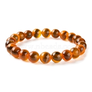 Natural Sugar Heart Agate Round Beads Stretch Bracelet for Her, Orange, Beads: 8~8.5mm, Inner Diamater: 2~2-1/4 inch(5.2~5.8cm)(BJEW-LS0001-08A)