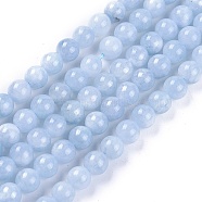 Natural White Jade Beads Strands, Dyed, Imitation Aquamarine, Round, 6~6.5mm, Hole: 1.2mm, about 61pcs/strand, 14.5 inch~14.8 inch(37~37.5cm)(X-G-L500-01-6mm)