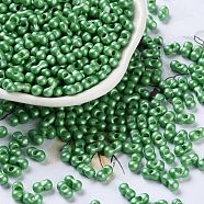 Glass Seed Beads, Opaque Colours Luster, Peanut, Sea Green, 5~6x2.5~3x3~3.5mm, Hole: 1~1.2mm, about 5000pcs/pound(SEED-L011-04A-01)