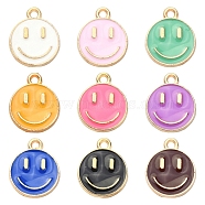 18Pcs 9 Colors Alloy Enamel Charms, Flat Round with Smiling Face, Mixed Color, 14.5x12x1.5mm, Hole: 1.5mm, 2pcs/color(ENAM-YW0001-97)