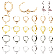 24Pcs 12 Styles Brass Huggie Hoop Earring Findings, with Horizontal Loops, Mixed Color, 12 Gauge, 12~16.5x9.5~13.5x2mm, Hole: 1.5~1.8mm, Pin: 1mm, 2Pcs/style(FIND-NB0004-54)