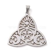 304 Stainless Steel Hollow Pendants, Trinity Knot with Star/Moon/Sun, Stainless Steel Color, 30x29x1mm, Hole: 5x3mm(STAS-P313-04P)