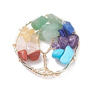 Alloy Gemstone Chip Pendants, Natural Green Aventurine & Red Jasper & Rose Quartz & Citrine & Lapis Lazuli & Amethyst, Synthetic Howlite, with Copper Wire Wrapped, Mixed Dyed and Undyed, Ring with Tree, Real 18K Gold Plated, 35~36x34~35.5x6~9mm, Hole: 3~3.2x1~1.4mm(PALLOY-JF01448-01)