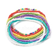 Candy Color Glass Seed Beads Anklets Set, Dainty Thin Beads Stackable Anklets for Women, Mixed Color, Inner Diameter: 2-1/2 inch(6.3cm), 7pcs/set(AJEW-AN00460)