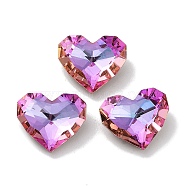 Glass Rhinestone Cabochons, Point Back & Back Plated, Faceted, Heart, Fuchsia, 8.5x10x4mm(RGLA-G020-04D-D502)