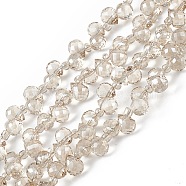 Transparent Electroplate Glass Beads Strands, Faceted, Top Drilled Teardrop, Pearl Luster Plated, Tan, 8x6~6.5mm, Hole: 0.8mm, about 98~100pcs/strand, 18.90~26.77 inch(48~68cm)(EGLA-F152A-PL03)