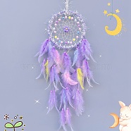 Woven Web/Net with Feather Decorations, with Iron Ring, for Home Bedroom Hanging Decorations, Flower, Lilac, 580mm(PW-WG13259-03)