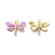 Brass Cubic Zirconia Pendants, with Enamel & Jump Ring, Dragonfly Charm, Real 18K Gold Plated, Violet, 17x24.5x3mm, Hole: 3mm(KK-G446-22G-02)