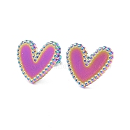 Ion Plating(IP) 304 Stainless Steel Heart Stud Earrings for Women, Rainbow Color, 13.5x15.5mm, Pin: 0.8mm(EJEW-I285-09MC)