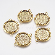 Zinc Alloy Cabochon Connector Settings, DIY Findings for Jewelry Making, Flat Round, Antique Golden, Cadmium Free & Nickel Free & Lead Free, Size: about 33mm long, 25mm wide, 3mm thick, hole: 2mm, tray: 20mm(X-PALLOY-A15774-AG-FF)