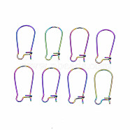 304 Stainless Steel Hoop Earrings Findings Kidney Ear Wires, Rainbow Color, 21 Gauge, 21x10~11x0.7mm(X-STAS-N098-006)