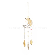 Natural Citrine Chips Beaded Moon Hanging Sun Catchers, with Glass Teardrop/Octagon and Natural Agate, with Iron Findings, 455mm(HJEW-M004-07)