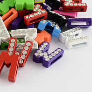 Mixed Color Zinc Alloy Grade A Rhinestone Letter Slide Charms, for Personalized Name Necklaces Making, Letter.W, 12.5x12x4.5mm, Hole: 8x1.5mm(ALRI-S130-W)