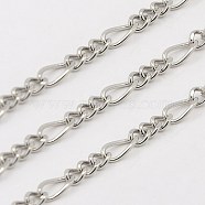 304 Stainless Steel Figaro Chains, Decorative Chains, Unwelded, Stainless Steel Color, 5~7x3.5x2mm(CHS-K001-82-B)
