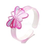 Butterfly Resin Cuff Bangle for Children, Hot Pink, Wide: 8.5~29.5mm, Inner Diameter: 1-3/4 inch(4.3cm)(BJEW-Q774-01A)