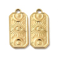 Ion Plating(IP) 316L Surgical Stainless Steel Pendants, Rectangle with Moon & Eye Charm, Real 18K Gold Plated, 22.5x10x2mm, Hole: 2.2mm(STAS-F302-27G)