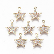 Brass Micro Pave Cubic Zirconia Charms, Light Gold, Long-Lasting Plated, Cadmium Free & Lead Free, Star, Clear, 12.5x11x1.5mm, Hole: 1mm(KK-S359-054-RS)