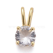 Brass Micro Pave Cubic Zirconia Pendants, Real 18K Gold Plated, Long-Lasting Plated, Flat Round, Clear, 13.5x7x5mm, Hole: 6x2mm(X-KK-P192-04-G06)