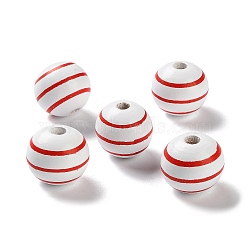 Printed Wood European Beads, Round with Stripe Pattern, Red, 20x18mm, Hole: 4mm(WOOD-Z002-13B)