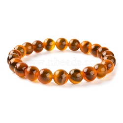 Natural Sugar Heart Agate Round Beads Stretch Bracelet for Her, Orange, Beads: 8~8.5mm, Inner Diamater: 2~2-1/4 inch(5.2~5.8cm)(BJEW-LS0001-08A)