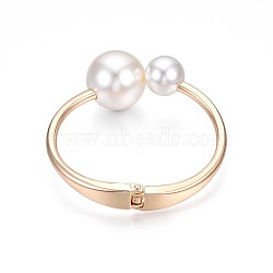 ABS Plastic Pearl Round Beaded Open Cuff Bangle, Brass Chunky Hinged Bangle for Women, Golden, Inner Diameter: 1-3/4x2-3/8 inch(4.6x6.1cm)(BJEW-S118-105G)