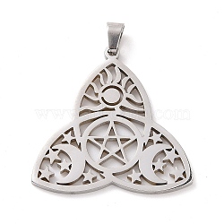 Non-Tarnish 304 Stainless Steel Hollow Pendants, Trinity Knot with Star/Moon/Sun, Stainless Steel Color, 30x29x1mm, Hole: 5x3mm(STAS-P313-04P)