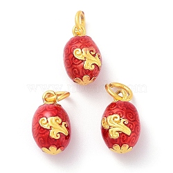 Alloy Enamel Charms, with Jump Ring, Golden, Oval Charm, Red, 14x9mm, Hole: 4mm(ENAM-A001-01C)