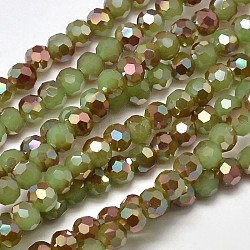 Faceted Round Half Rainbow Plated Imitation Jade Electroplate Glass Beads Strands, Light Green, 4mm, Hole: 1mm, about 100pcs/strand, 14.9 inch(X-EGLA-J130-HR02)