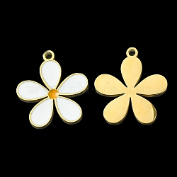 Ion Plating(IP) 304 Stainless Steel Manual Polishing Pendants, with Enamel, Flower Charm, Golden, 15.5x14x1.5mm, Hole: 1.2mm(STAS-C075-29G)