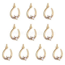 Rack Plating Brass Micro Pave Clear Cubic Zirconia Pendants, Long-Lasting Plated, with Jump Ring, U-Shape, Real 18K Gold Plated, 12.5x9.5x3mm, Hole: 2mm, 10pcs/box(ZIRC-SZ0004-04)