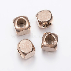 Ion Plating(IP) 304 Stainless Steel Beads, Cube, Rose Gold, 5x5x5mm, Hole: 3mm(X-STAS-F136-01RG-5x5mm)