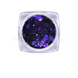 Hexagon Shining Nail Art Decoration Accessories, with Glitter Powder and Sequins, DIY Sparkly Paillette Tips Nail, Indigo, Powder: 0.1~0.5x0.1~0.5mm, Sequin: 0.5~3.5x0.5~3.5mm, about 1g/box(MRMJ-T063-546E)