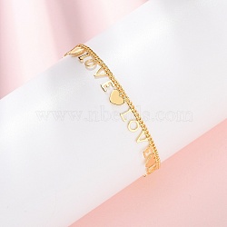 Brass Charm Bracelets, Curb Chain Bracelets for Women, Word Love & Heart, Long-Lasting Plated, Rack Plating, Cadmium Free & Lead Free, Real 18K Gold Plated, 7-1/2 inch(19cm)(BJEW-C140-06G)
