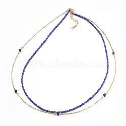 Faceted Natural Lapis Lazuli Tiered Necklaces, Layered Necklaces, with Brass Findings, 16.5 inch(42cm)(NJEW-F212-06B)