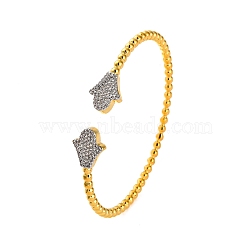 Flower Rack Plating Brass Micro Pave Cubic Zirconia Cuff Bracelets for Women, Long-Lasting Plated, Cadmium Free & Lead Free, Real 18K Gold Plated, 3/8 inch(1.1cm)(BJEW-M040-10G)