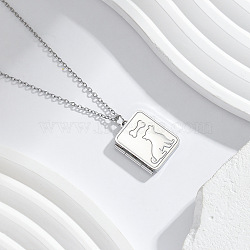 304 Stainless Steel Rectangle with Dog Magnetic Photo Locket Pendant Necklaces for Women, Tarnish Free, Stainless Steel Color, 17.72 inch(45cm)(WG6BB95-02)