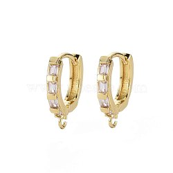 Brass Huggie Hoop Earring Findings, with  Cubic Zirconia and Loop, Clear, Real 18K Gold Plated, 17x15x3mm, Hole: 1.6mm, Pin:0.7x1mm(ZIRC-Q022-033G-NF)