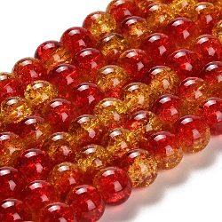 Spray Painted Crackle Glass Beads Strands, Round, Two Tone, Tomato, 10mm, Hole: 1.3~1.6mm, about 80pcs/strand, 31.4 inch(CCG-Q002-10mm-10)