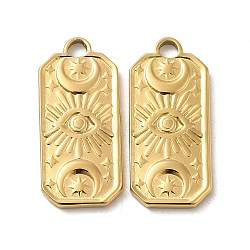 Ion Plating(IP) 316L Surgical Stainless Steel Pendants, Rectangle with Moon & Eye Charm, Real 18K Gold Plated, 22.5x10x2mm, Hole: 2.2mm(STAS-F302-27G)