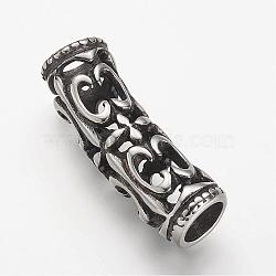 304 Stainless Steel Hollow Tube Beads, Antique Silver, 34x10mm, Hole: 7mm(STAS-F063-04)