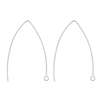 925 Sterling Silver Earring Hooks, Silver, 36~39x18x0.6mm, Hole: 2mm, Pin: 0.6mm