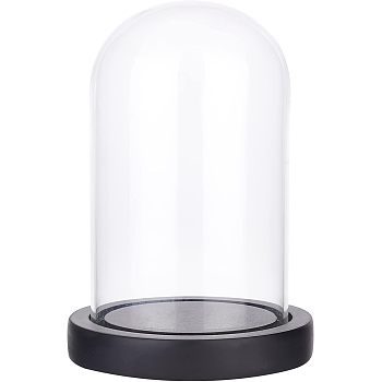 Glass Dome Cover, Decorative Display Case, Cloche Bell Jar Terrarium with Wood Base, Black, 115x110mm